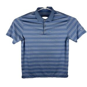 Nike Golf Mens Large Polo Shirt Blue Striped Dri-FIT Tour Performance Swoosh